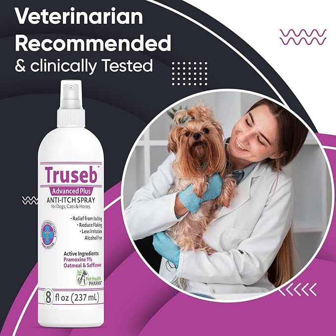 Truseb | Pramoxine HCL 1% Spray for Dogs and Cats with Moisturizing Oatmeal Made in U.S.A (8 oz)