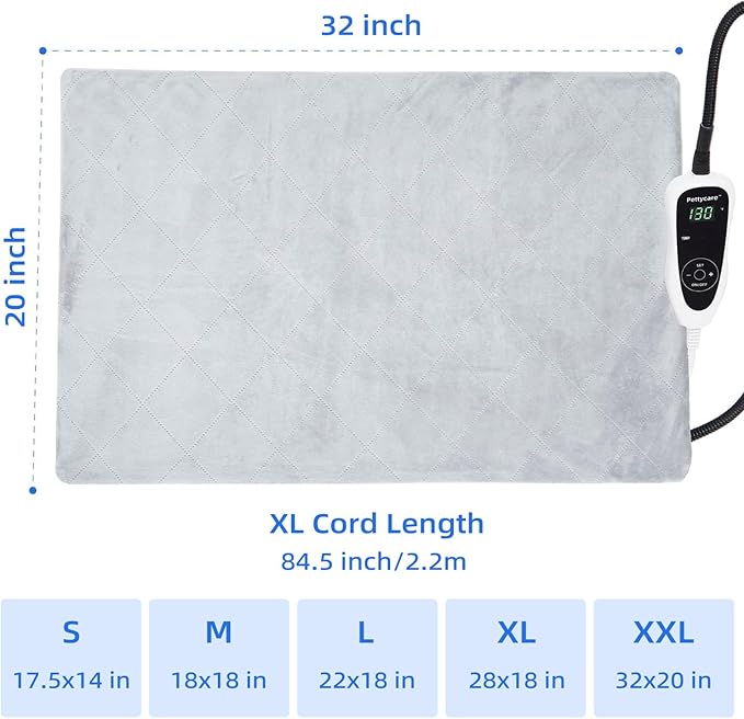 pettycare Pet Heating Pad for Dog Cat, Electric Heating with Steel-Wrapped Cord, 25-Level Timer & 11-Level Temperature Indoor Warming Pads Easy Clean for Puppy Cat Dog XXL 32x20inch