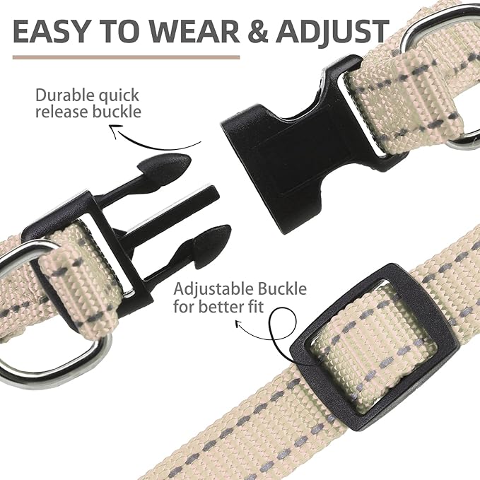 PUPTECK No Pull Dog Harness Soft Adjustable Basic Nylon Step in Puppy Vest Outdoor Walking with ID Tag, Reflecive Beige, S