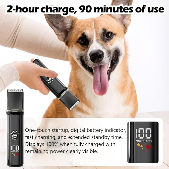Dog Clippers Grooming Kit - Low Noise, Cordless Electric Trimmer with Nail Grinder for Dogs & Cats, 4 in 1 Rechargeable Clippers for Paws, Ears, Face and Matted Hair (Black)