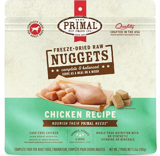 Primal Freeze Dried Raw Dog Food Nuggets, Chicken, Complete & Balanced Meal, Also Use as Topper or Treat, Premium, Healthy, Grain Free, High Protein Raw Dog Food, 5.5 oz