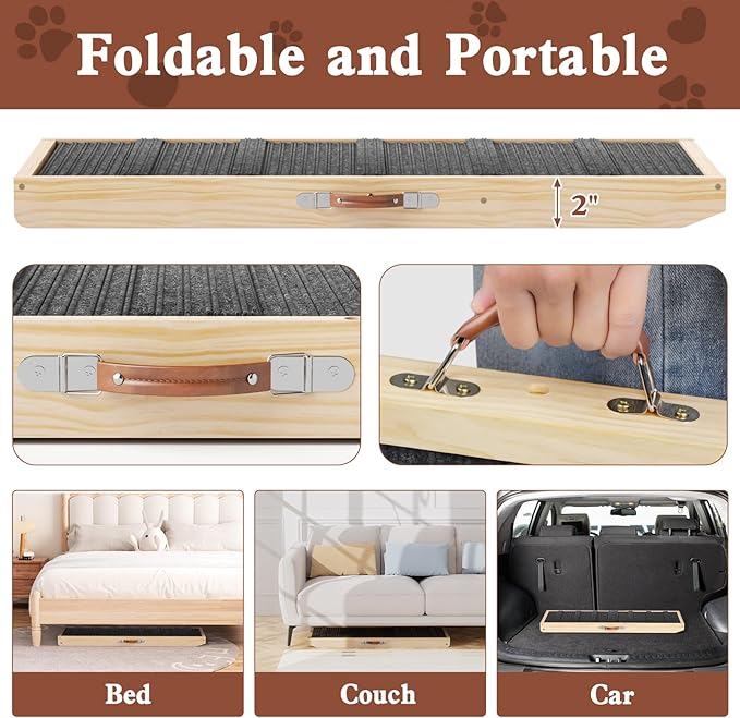 Dog Ramp for Couch, Wooden Pet Ramps 39.37" Long Adjustable 11"-20.47" Folding Puppy Ramps with High Traction Mat, Dog Stairs for Small & Medium Older Dogs & Cats, up to 150lbs