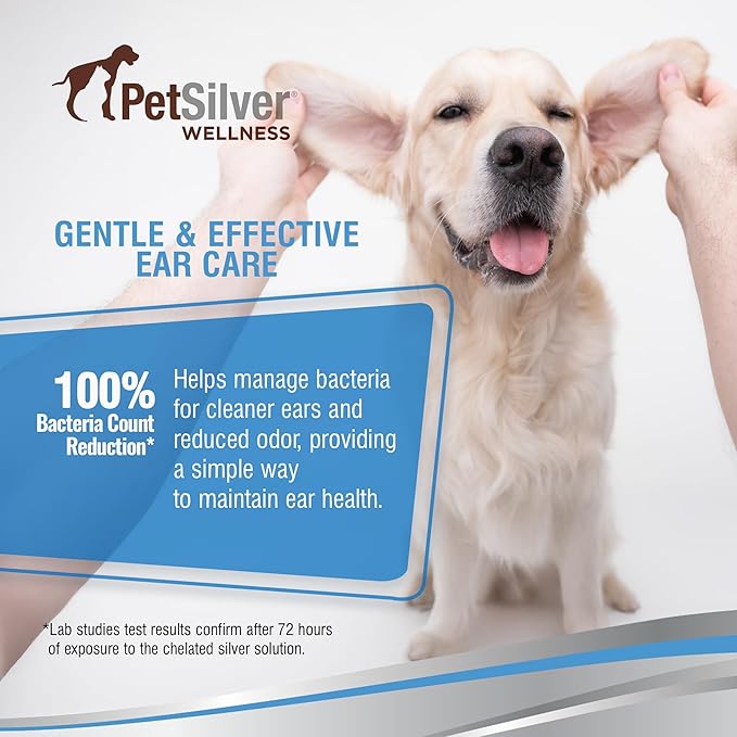 PetSilver Ear Cleaner for Dogs & Cats – Gentle Otic Rinse with Chelated Silver Formula – Supports Clear, Comfortable Ears – Easy to Use – Thoughtfully Made in The USA with Care – 8 fl oz