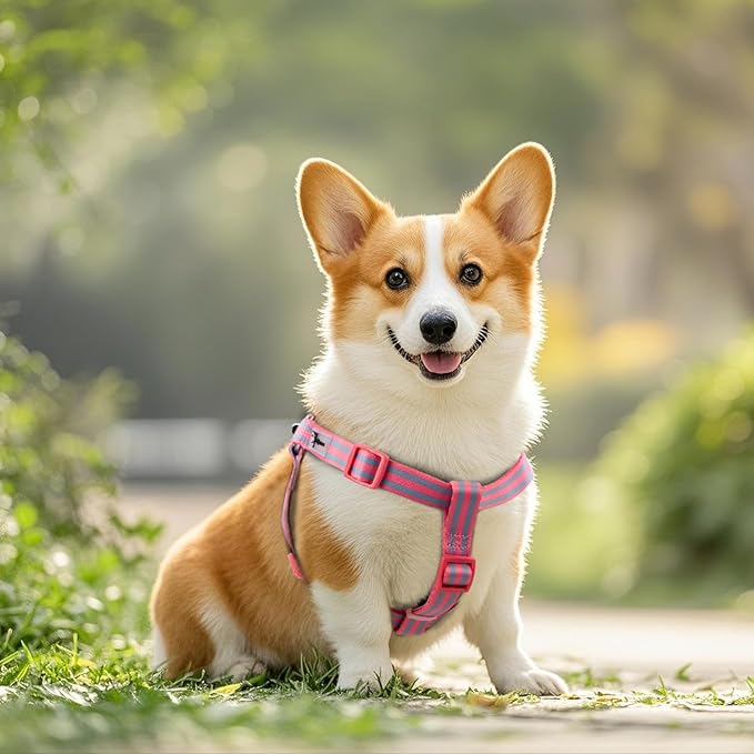 Stripe Step in Dog Harness for Small Dogs, Freedom Nylon Dog Halter Vests, Lightweight and Escape Proof Puppy Harness, Quick Fits for Small Medium and Large Dogs, Pink S