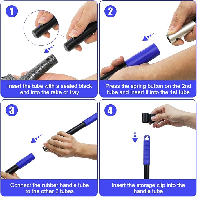 Pooper Scooper, Dog Pooper Scooper Tray and Rake Set with Adjustable Stainless Steel Long Handle for Large Medium Small Dogs (Blue)