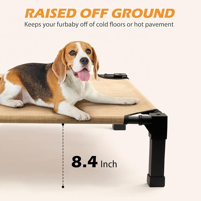 Heeyoo Elevated Dog Bed, Cooling Raised Pet Cot with Chew Proof Washable Breathable Mesh and Metal Frame, Portable Dog Cot Bed with No-Slip Feet for Outdoor or Indoor Use
