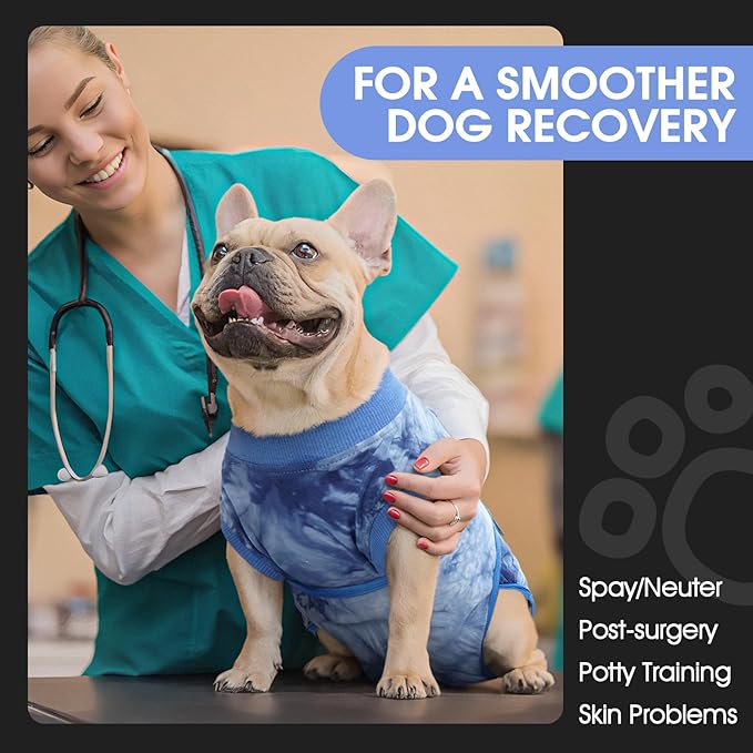 FUAMEY Recovery Suit for Dogs After Surgery,Soft Breathable Dog Bodysuit E-Collar & Cone Alternative Surgical Suit,Male Female Dog Neuter Spay Suits Anti Licking Wounds Onesie Blue Tie Dye L