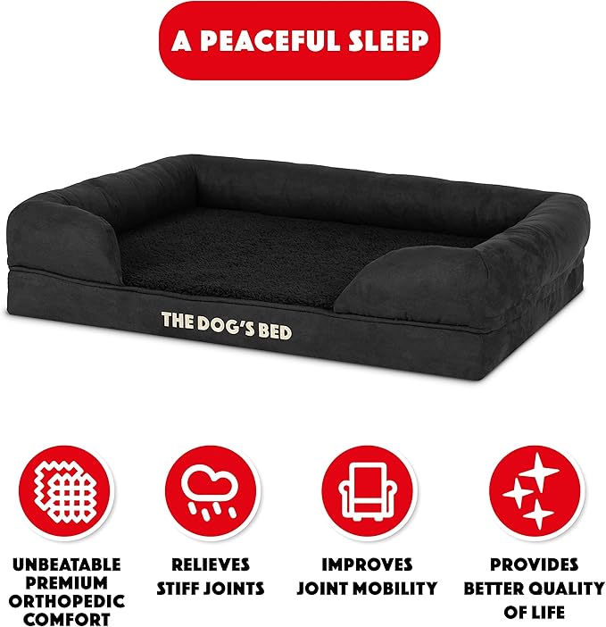The Dog’s Bed, Medium Black Faux PL 30x23.5, Memory Foam, Pain Relief: Arthritis, Hip & Elbow Dysplasia, Post Surgery, Lameness, Supportive, Calming, Washable Cover, Veterinary Approved