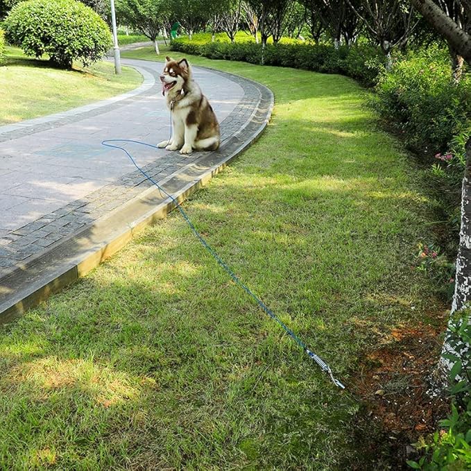 Tie Out Cable for Dog,50FT Dog Leads with Swivel Hook and Shock Spring,Heavy Duty Tie Out Cable for Large Dogs Up to 125lbs,Durable Dogs Runner Tether Line for Outdoor,Yard