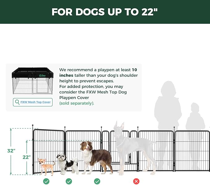 FXW Rollick Unleashed Dog Playpen for Indoor, Yard, RV Camping, 32 inch 24 Panels for Small and Medium Dogs, Black│Patented