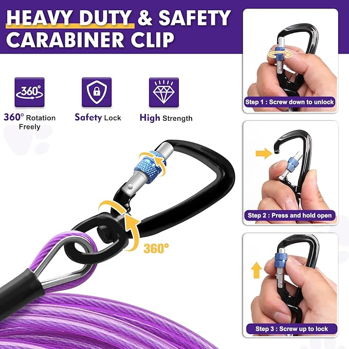 Snagle Paw Dog Lead Cable 20FT,Heavy Duty Outside Dog Leash Cable with Shock Absorbing Spring & Swivel Hook,Dog Tether for Yard,Dog Line for Small Large Dogs,Withstand 1000LBS Break Strength