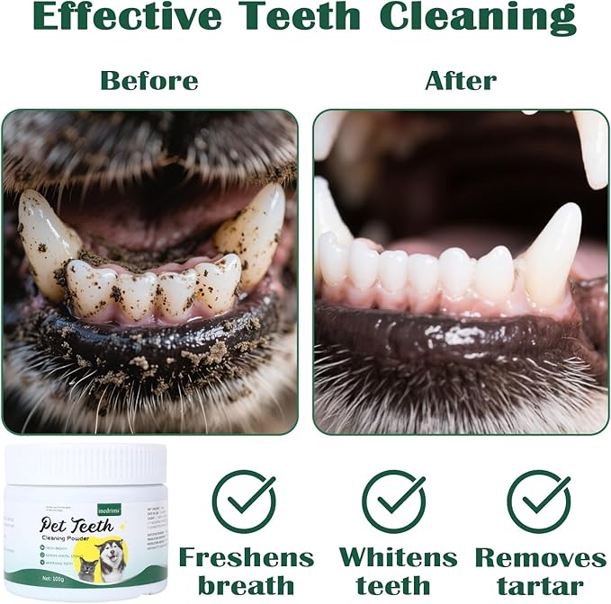 Dog Teeth Cleaning Powder, Dog Dental Powder and Cats Breath Freshener, Bad Breath & Tartar Remover for Pets, Suitable for Large, Medium & Small Canine(Green)