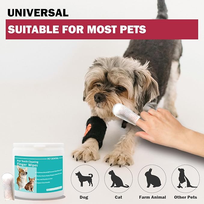 Pet Tooth Cleaning Finger Wipes (50Pcs),Dog Teeth Cleaning Wipes,Dog Dental Cleaning Finger Sleeves,Reduces Plaque & Freshens Breath,Freshens Breath, Safe and Natural