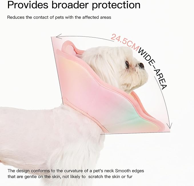 Touchdog Foldable Dog Cone Collar for Cats & Dogs - Adjustable Soft Recovery Collar with Waterproof PU Coating, Lightweight Design, 24.5cm/9.6in Wide Barrier (Pink Gradient Color, S)