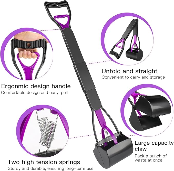 UPSKY 32'' Pooper Scooper for Large Small Dogs, Long Handle Dog Poop Scooper with Waste Bags, Portable Dog Poop Pick Up Tool, Folding Poop Scoop for Yard, Grass, Dirt, Gravel