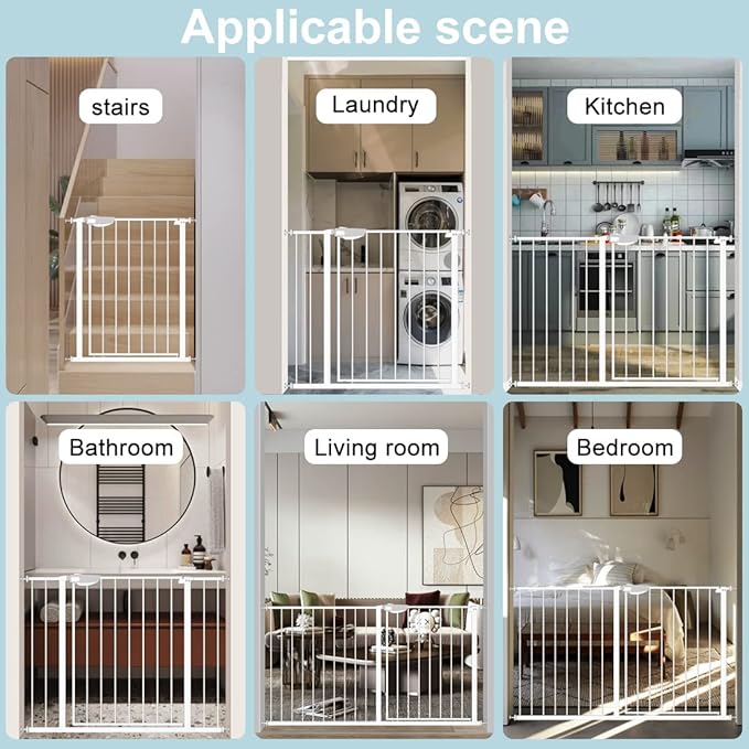WAOWAO Triple Lock Baby Gate Extra Wide 49.21-53.14" Pressure Mounted Walk Through Swing Auto Close Safety White Metal Dog Pet Puppy for Stairs,Doorways,Kitchen