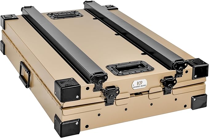 Heavy Duty Fully Collapsible Powder-Coated Aluminum Dog Crate - Medium (Tan)