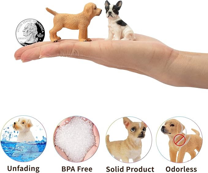 Toymany 12PCS Mini Dog Figurines Toy Set, Realistic Detailed Plastic Puppy Figures Playset, Hand Painted Dogs Animals Toy, Cake Toppers Easter Eggs Christmas Birthday Gift for Kids Toddlers