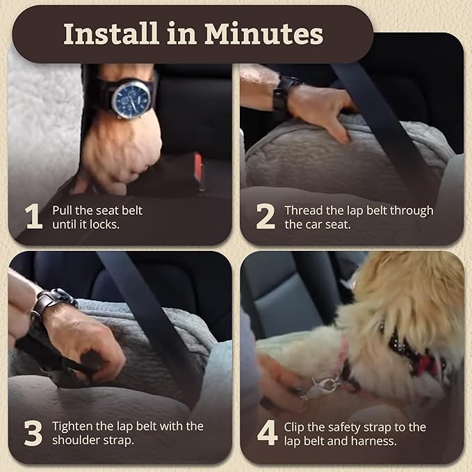 Snoozer Lookout I Dog Car Seat - Small Dog and Puppy Car Seat, Booster Bed for Small & Medium Size Pets up to 25 Lbs, Sherpa Lining, Elevated, Washable, Safe for Travel - Medium, Stone Diamond