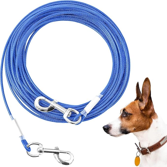 Tie Out Cable for Dogs,50FT Dog Leads,Heavy Duty Tie Out Cable for Large Dogs Up to 125lbs,Durable Dog Runner Tether Line for Outdoor,Yard