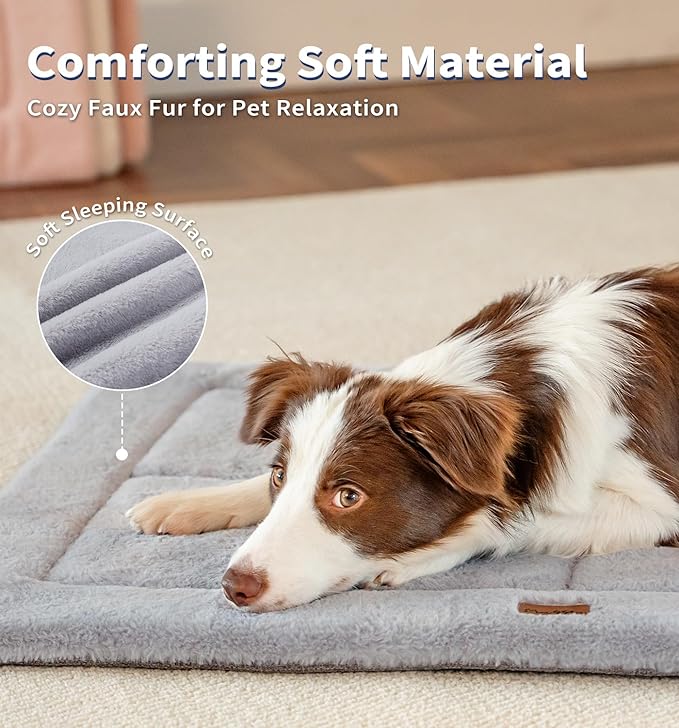 Made4Pets Dog Crate Pad Bed for Large Dogs, Washable & Reversible, Anti-Slip Kennel Mat for Cozy Sleeping, Soft Fluffy Dog Bed for Indoor & Outdoor Use, 41"x29", Gray