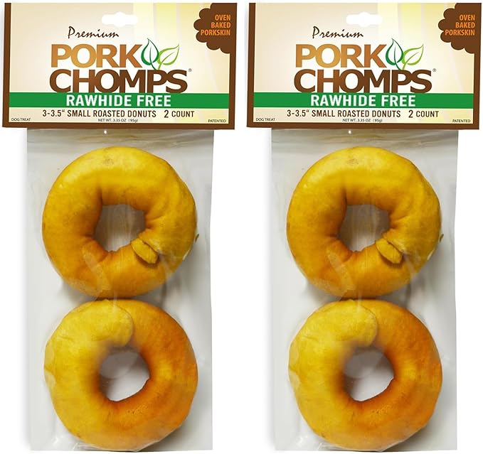 Pork Chomps Roasted Pork Skin Dog Chews, 3-inch Donuts, 2 Count (Pack of 2)