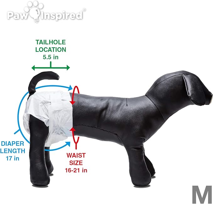 Paw Inspired Disposable Dog Diapers | Female Dog Diapers Ultra Protection | Diapers for Dogs in Heat, Excitable Urination, or Incontinence (144 Count, Medium)