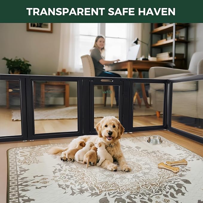 FXW AuraSpace Acrylic Indoor Unleashed Dog Playpen for Puppies and Small Dogs, 24 Inch, 10 Panels, Black