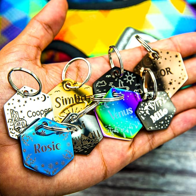 Personalized Dog Tag with 5 Lines of Custom Deep Engraved Durable Stainless Steel Pet ID Name Tag Designer Small Size Hexagon