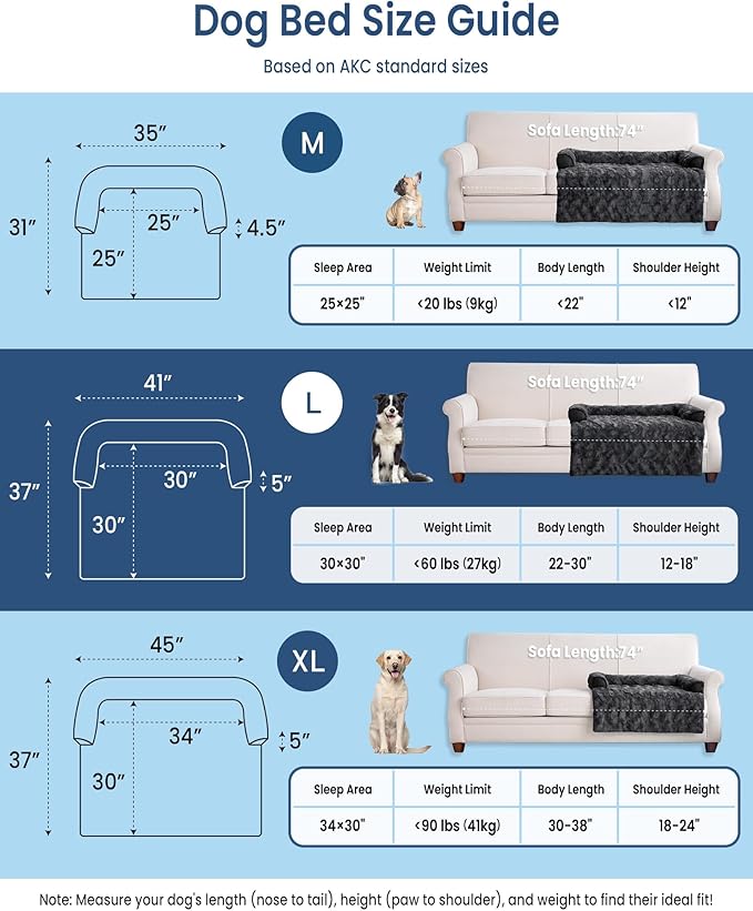 Calming Large Dog Bed for Couch, 41 x 37 inch Removable Couch Cover for Dogs Washable, Non-Slip Fluffy Plush Dog Sofa Mat for Furniture Protector - Dark Grey