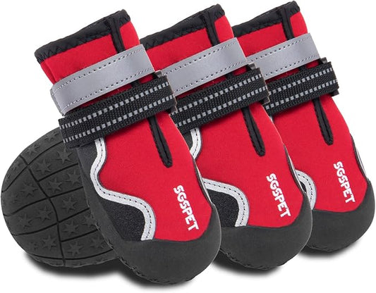 Dog Shoes, Waterproof Dog Boots & Paw Protectors with Anti-Slip Sole, 4pcs/Set Pet Dog Booties, Reflective Dog Shoes for Small Medium Large, Winter Snowy Summer Hot Pavement (Red, 8# (2XL))