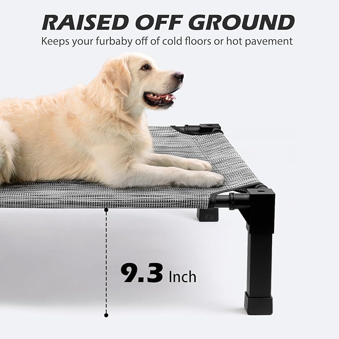 Heeyoo Elevated Dog Bed, Cooling Raised Pet Cot with Chew Proof Washable Breathable Mesh and Metal Frame, Portable Dog Cot Bed with No-Slip Feet for Outdoor or Indoor Use