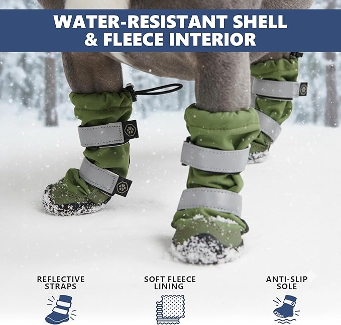 Spark Paws Dog Shoes, Waterproof Dog Boots for Medium to Large Dogs, Non Slip, Breathable Dog Booties and Paw Protectors - 4PCS Doggie Hiking Boots with Reflective Straps - Green, Size 3