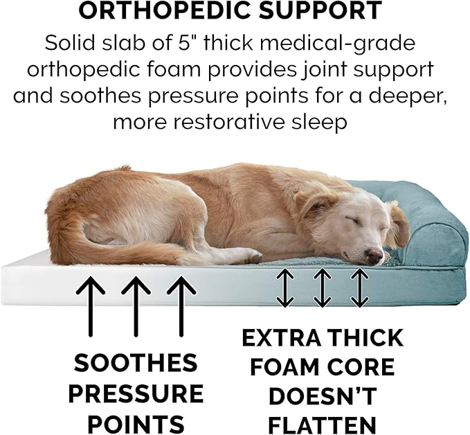 Furhaven Orthopedic Dog Bed for Large Dogs w/ Removable Bolsters & Washable Cover, For Dogs Up to 125 lbs - Plush & Suede Sofa - Deep Pool, Jumbo Plus/XXL