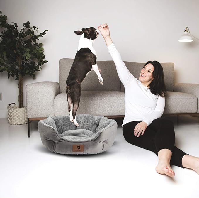 Asvin Large Dog Bed for Large Dogs, Cat Beds for Indoor Cats, Pet Bed for Puppy and Kitty, Extra Soft & Machine Washable with Anti-Slip & Water-Resistant Oxford Bottom, Grey, 35 inches