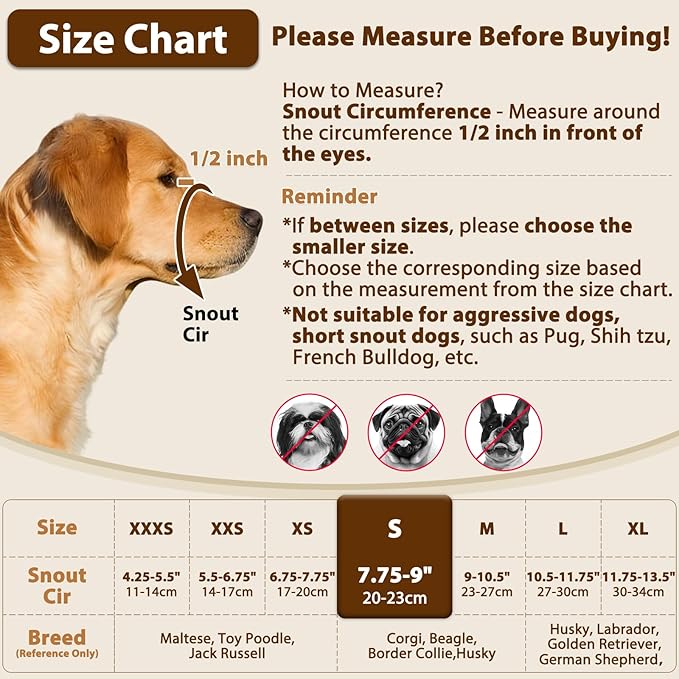 Crazy Felix Nylon Dog Muzzle for Small Medium Large Dogs Dachshund Beagle Poodle Labrador, Air Mesh Breathable and Drinkable Pet Mouth Guard for Anti-Biting Chewing Scavenging(S, Grey)