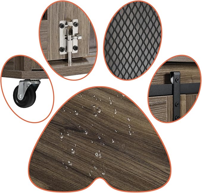 LINLUX 40 Inch Dog Crate Furniture, Wooden Heavy Duty Dog Kennel Indoor, Decorative Dog Cage Table for Large Medium Dogs, with Sliding Doors, Wheels and Flip-top Plate