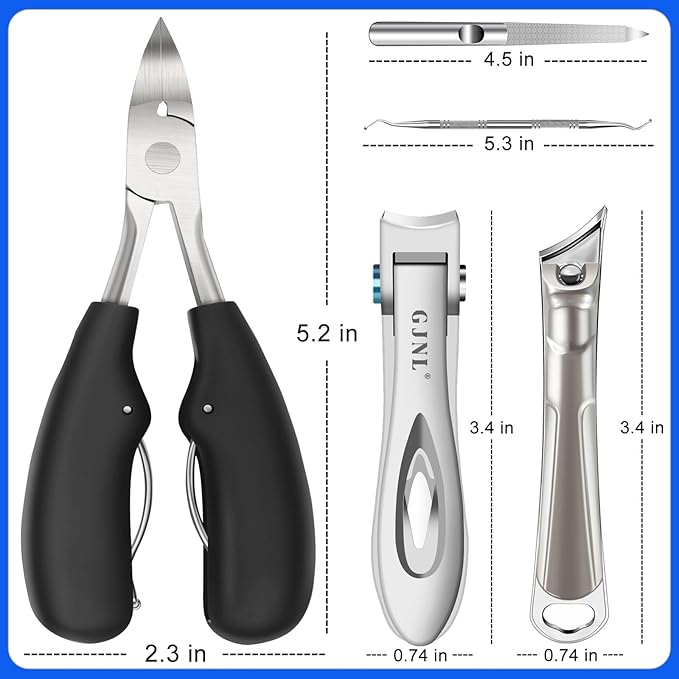Toenail Clippers for Ingrown Thick Toenails, 16mm/37mm Wide Opening Heavy Duty Toe Nail Clippers for Men Thick Nails with Long Handle, 45 Degrees Very Sharp Slanted Curved Blade Toenail Clippers