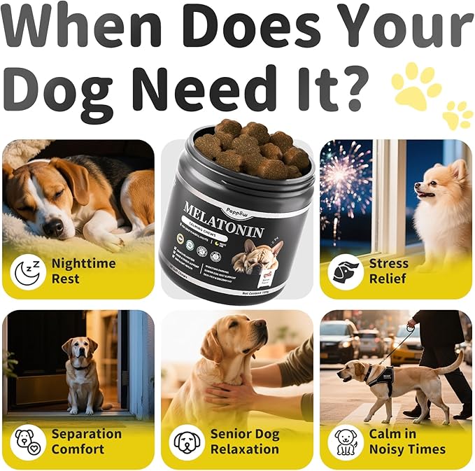 Melatonin for Dogs, Calming Chews with Valerian Root & L-Theanine for Sleep Aid & Emotional Support, Calming Treats for Stress Anxiety Relief - Thunder, Fireworks, Barking, Bacon Flavor, 60Ct