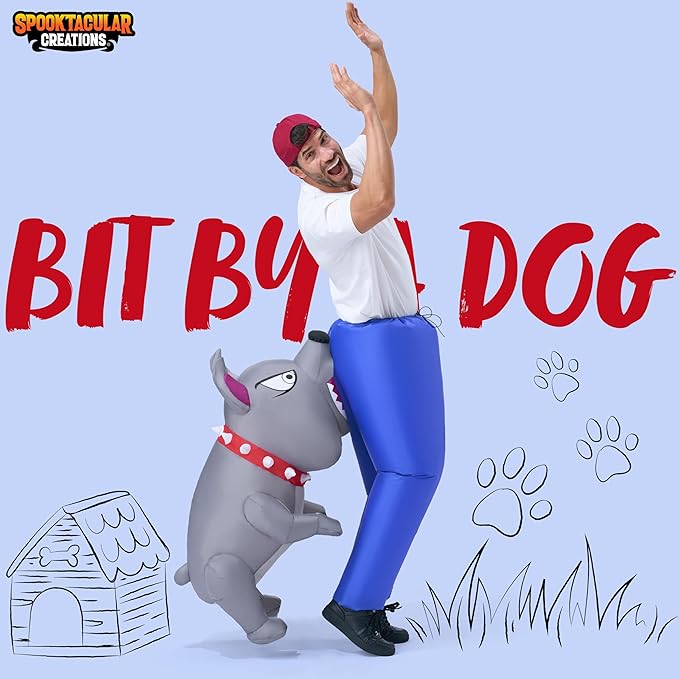 Spooktacular Creations Inflatable Dog Costumes for Adults, Biting By a Bulldog Blow up Outfit for Halloween Themed Parties