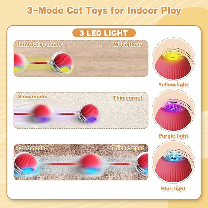 Interactive Cat Toys for Indoor Cats, Rechargeable 360° Automatic Moving Cat Toy for Bored Indoor Adult Cats, 2025 Upgraded Chase Motion Activated Kitten Toys - Red