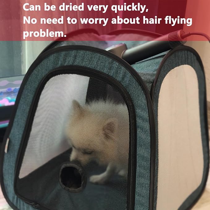 PetDogCatDrying Box Waterproof Anti-Hair Flying Portable Cat Cage Kennel Portable Foldable Cat Drying Room Pet Dry Room Pet HairDryerClean Grooming House Dryer Cage for Cats/Dogs (Trapezoid Purple)