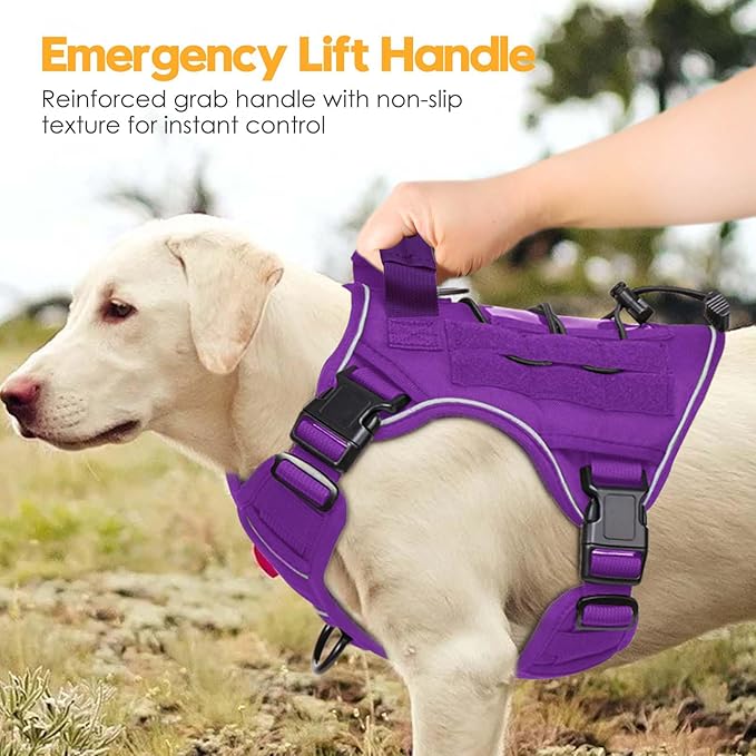 Heavy-Duty Tactical Dog Harness for Large Dogs, No Pull Adjustable Reflective Pet Vest with Molle System, K9 Military-Grade Control for Service Training, Outdoor & 10+ Breeds, Purple, Small
