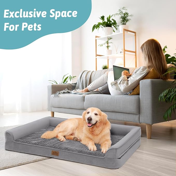 Orthopedic Dog Beds for Medium Size Dog, Pet Couch for Dog Cat, Supportive Foam Bolster Sofa with Waterproof Lining Cover, Anti-Slip, Comfort, Washable, 30x20x7.5 in, U Shape, Grey