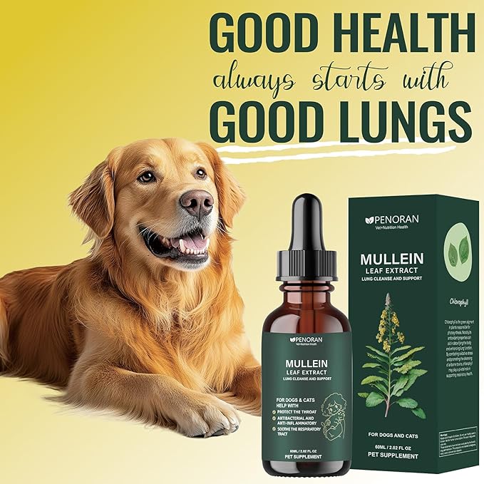 Pet Mullein Leaf Extract Drops for Dogs & Cats Hoarseness, Cough, Easy Breathing, Lung Cleanse and Support, Better Lungs, Soothes Throat Discomfort - ﻿100% Natural and Efficient ﻿ ﻿