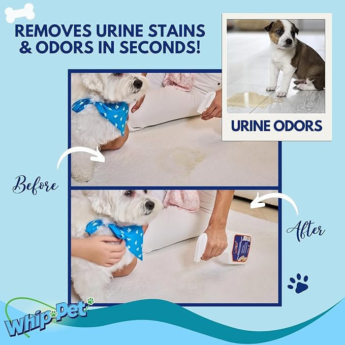 Whip-Pet Pet Odor Eliminator and Stain Remover - Enzymatic Cleaner for Dog Urine and Carpet Odor Eliminator - Pet Odor Remover - 128 fl oz / 3.78L