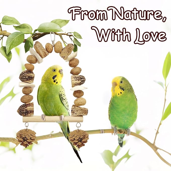 Nut Perch Stand with Interchangeable Materials – Natural, Safe Bird Playset for Beak Exercise & Mental Stimulation