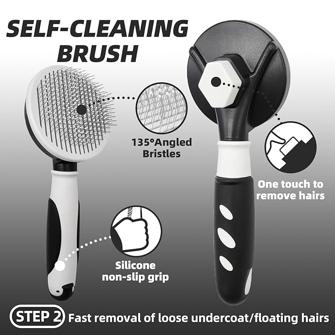 Dog Brush for Shedding, 7 PCS Dog Grooming Brush Kit, Undercoat Rake, Slicker Brush, Deshedding Comb, Bath Brush, Nail Clipper for Long & Short Haired Dogs & Cats, Black