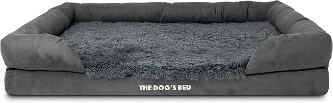 The Dog’s Bed, XXL Grey Fur Memory Foam, Pain Relief: Arthritis, Hip & Elbow Dysplasia, Post Surgery, Lameness, Supportive, Calming, Waterproof, Washable Cover, Veterinary Approved