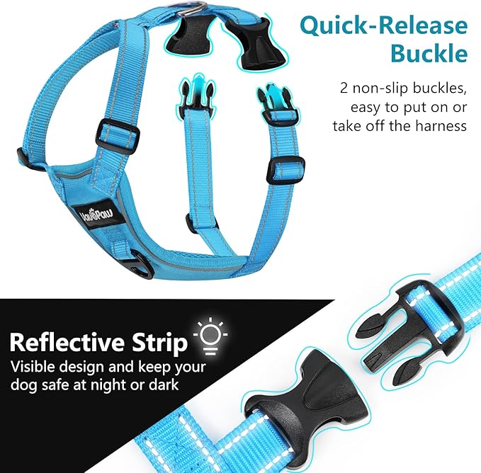 Dog Seat Belt Harness for Car, Dog Car Harness Adjustable Mesh Breathable & Dogs Seatbelt Safety Tether with Elastic Bungee for Small Medium Large Pets(Blue, XL)